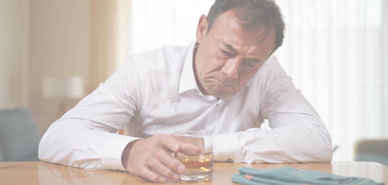 Мужчина со стаканом виски за столом